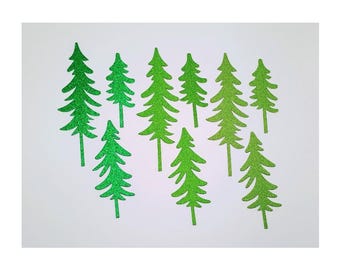 18 Pine Tree Die Cuts: Christmas Tree in Green Glitter Cardstock for Holiday Party Tabble Decoration