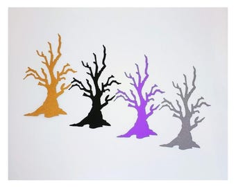 8 or 16 Halloween Spooky Tree Die Cuts: Branch Tree Cardstock Die Cut in Black Gray Brown Purple - Scrapbooking Cardmaking Party Decoration