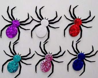 Large Shiny Spider for Party Cards Boxes: 3D Black Spider layered with Foam and Glitter Cardstock, Black Spider Color Glitter Body