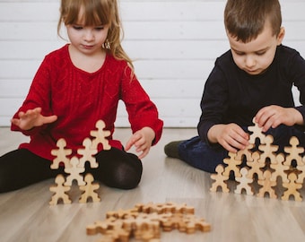 Montessori toy:stacking puzzle, set - 55 pcs. with wooden box