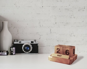 Unique gift - ash wood block desk calendar.