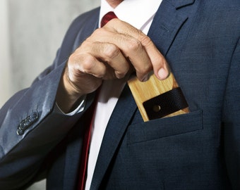 Business card case. Oak solid wood cardholder.