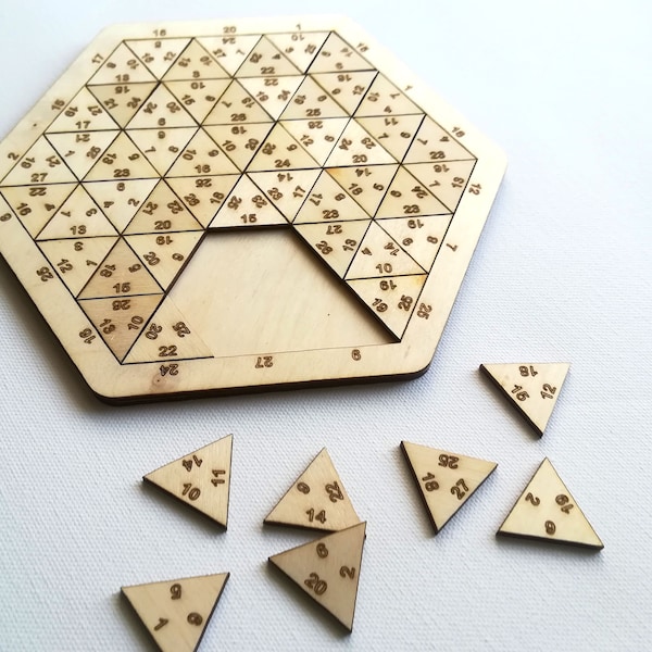 Wooden brainteaser for adults - number triangle puzzle