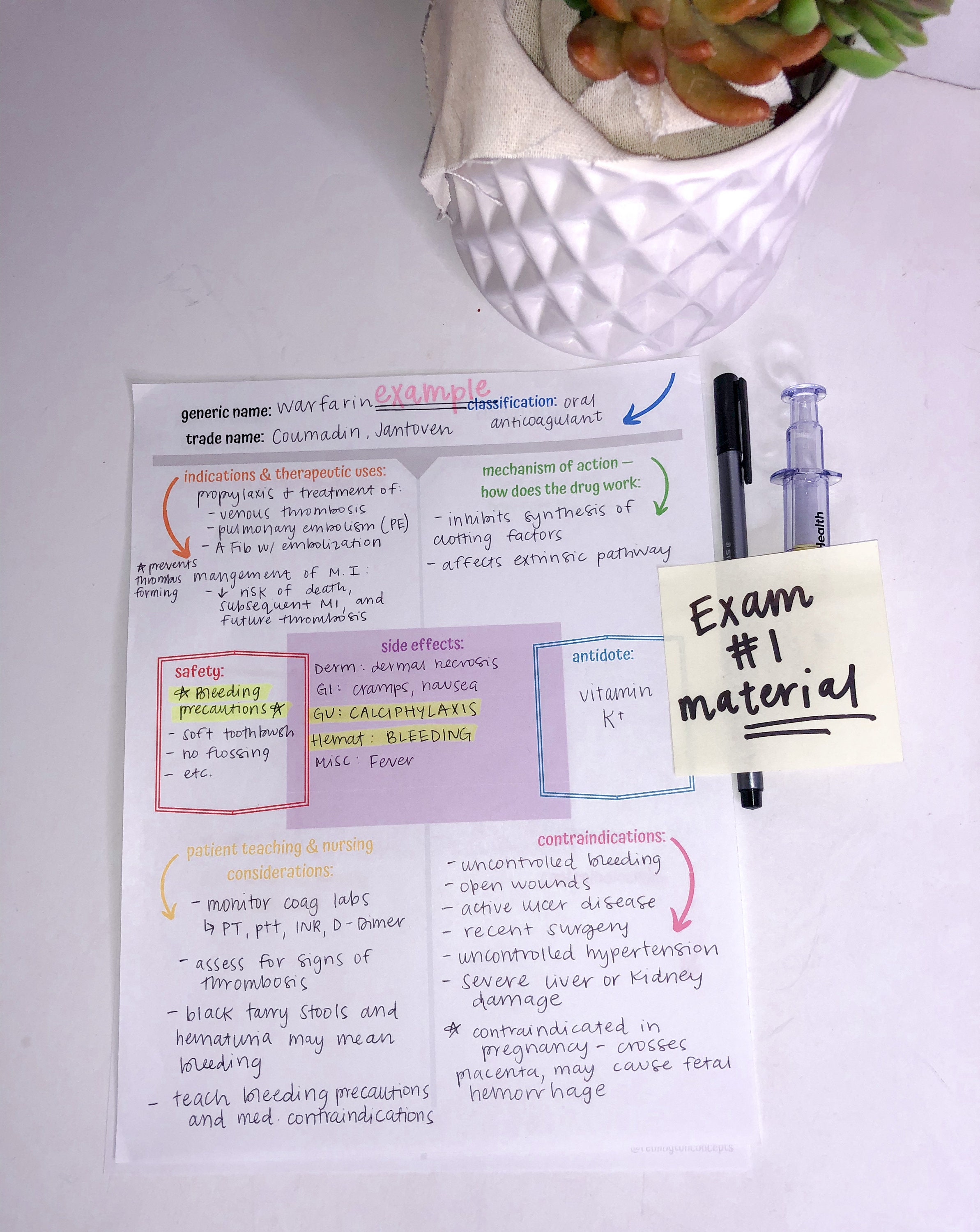 Pharmacology Color Study Guide Template for Drug Card -- Nurse, NCLEX ...