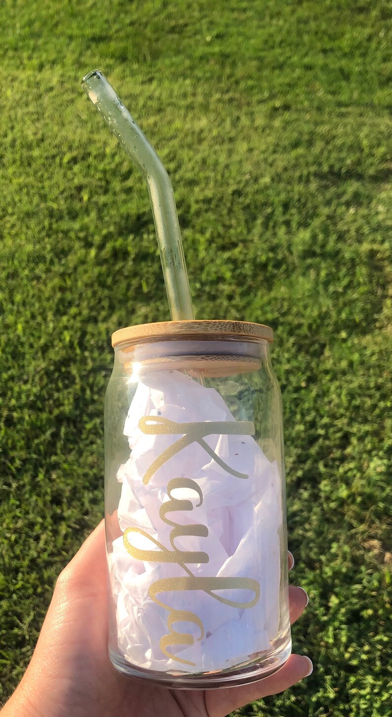 Personalized Beer Can Glass Straw & Bamboo Lid Included Etsy