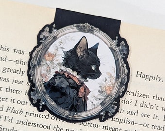 Victorian Black Cat Bookmark Magnet, Handmade, Front Side is Laminated and Water Resistant, Booklover, Bookworm, Gift