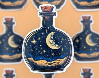 Moon & Stars Potion Sticker | Mystical Night Sky Bottle | Aesthetic Vinyl Decal(U.S Duty Free!)