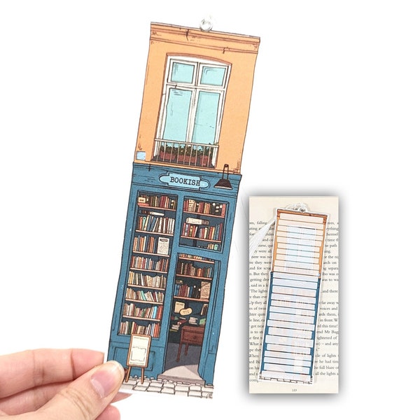 Cozy Bookish Bookshop Bookmark Tracker, 25 Books to fill in, Handmade, Double Sided, High Quality thick, Gift for Booklover