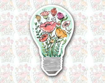 Lightbulb Floral, Flowers, Glossy Laminated Vinyl Sticker, 3", Laptop Sticker, Notebook, Journal Diary Stickers, floral(U.S Duty Free!)
