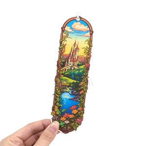 Fairy Tale Castle by the Stream - Handgefertigtes Blumen Lesezeichen, mit Quaste, doppelseitiges Lesezeichen, hochwertiges Lesezeichen (U.S. Customs Free)