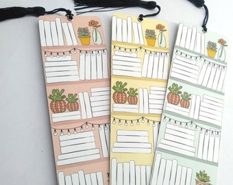 Book Tracker Bookmarks, 86 Books, Aesthetic book Mark, Sturdy thick cardstock with tassel, Bookshelf, Eyelet Detail, Cute