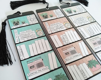 Book Tracker Bookmarks, 54 Books, Aesthetic book Mark, Sturdy thick cardstock with tassel, Bookshelf (U.S Duty Free!)