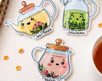 Cute Teapot Sticker Set | Positivitea Teaplease Tealover | Glossy Vinyl Stickers