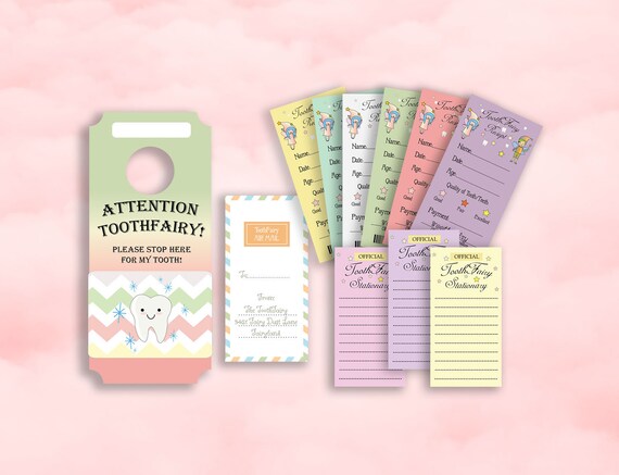 Tooth Fairy Door Tag Kit Tooth Fairy Printable Tooth Fairy Receipt Printable Digital Download Girls Pink Cute