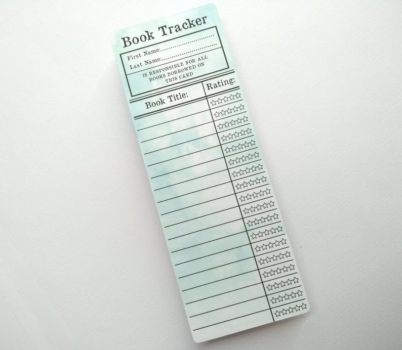 Library Book Card Book Mark Tracker, Star Rating, Water Color, Vintage ...