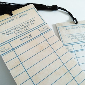 Library Book Card book mark Tracker, Vintage look, Thick Sturdy, Oldschool, Eyelet and tassel, Book accessories (U.S Duty Free!)
