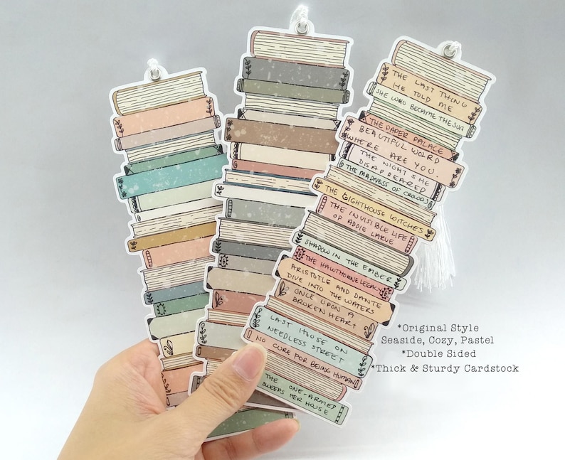 Marcapáginas para libros, para apilar libros, doble cara, de alta calidad, cartulina gruesa y resistente, ideal para regalar o para clubes de lectura. SeasideCozyPastelOG