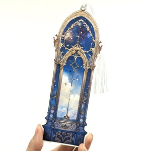 Gothic Starry Night Arch Window Bookmark, Tassel included, Thick High Quality, Book club