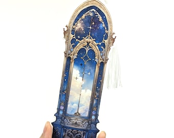 Gothic Starry Night Arch Window Bookmark, Tassel included, Thick High Quality, Book club (U.S Duty Free!)
