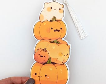 Halloween Cat Pumpkin Bookmark | Double-Sided High Quality Fall Reading Accessory with Tassel (U.S Duty Free!)