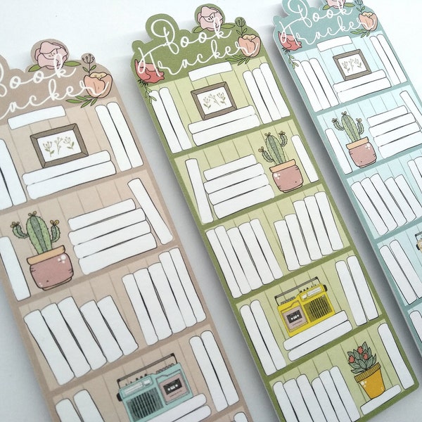 Bookmark Book Tracker, Double Sided, 74 Books to fill all together, Pink, Blue, Green, Cute floral bookmark, High Quality, Thick Cardstock