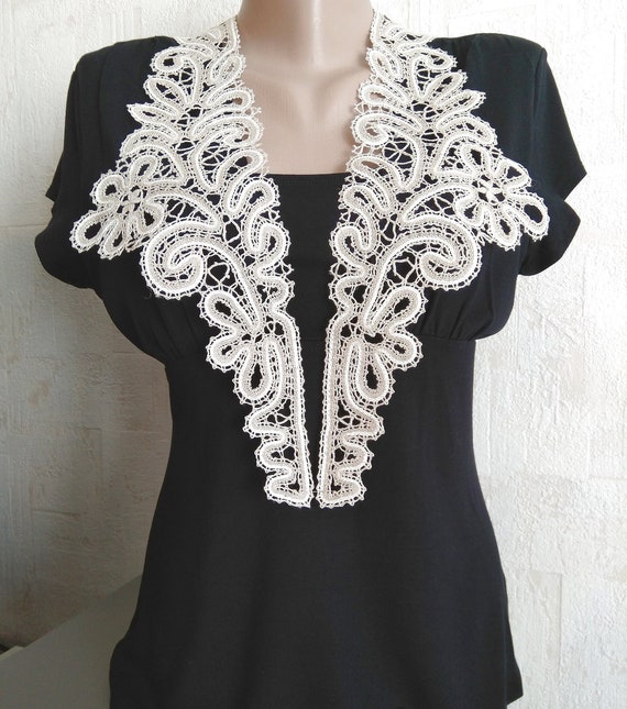 Antique Victorian Black Lace Collar - Bobbin Lace