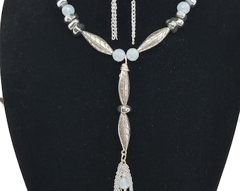 Bohemian Silver Moonstone Necklace and Earrings Set