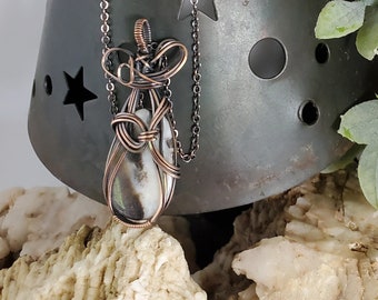 Rock Pendant, Agate Necklace, Hippie Jewelry, Copper Wrapped, Bohemian Fashion Jewelry