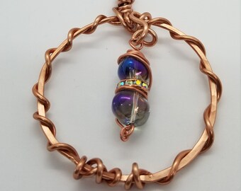 A Circle Beaded  Pendant,Wire Wrapped Pendant Necklace, Bohemian Style Jewelry
