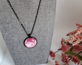 An Acrylic Pour Cabochon Pendant Necklace, Bohemian Fashion