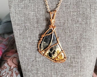 Copper Wrapped Palm Root Agate Pendant Necklace: Handmade Wire Jewelry
