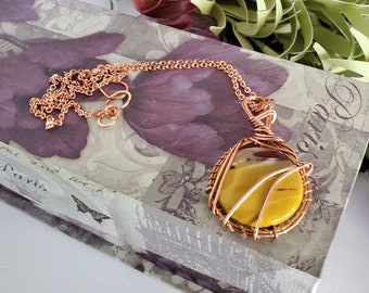 A Copper Wrapped Mookaite Gem Pendant Necklace, Bohemian Fashion Jewelry, Hippie Vibes ,Earthy Jewelry