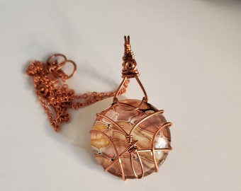 Copper Wire Wrapped Cabochon Pendant: Handmade Copper Jewelry