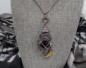 A Antiqued Copper Wrapped Agate Pendant Necklace, Copper Style Jewelry, Bohemian Fashion