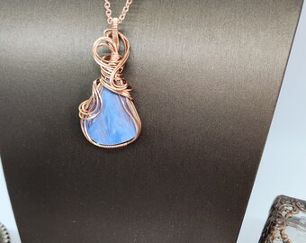 Crystalline Ceramic Pendant: Copper Wire Wrapped Bohemian Necklace