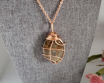 Jasper Pendant, Necklace Drop, Copper Bohemian Charm Fire