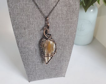 A Antiqued Copper Wrapped Palm Root Agate Pendant Necklace, Fashion Bohemian Jewelry, Earthy Jewelry