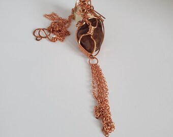 A Copper Wrapped Spess Garnet Pendant Necklace,  Bohemian Fashion