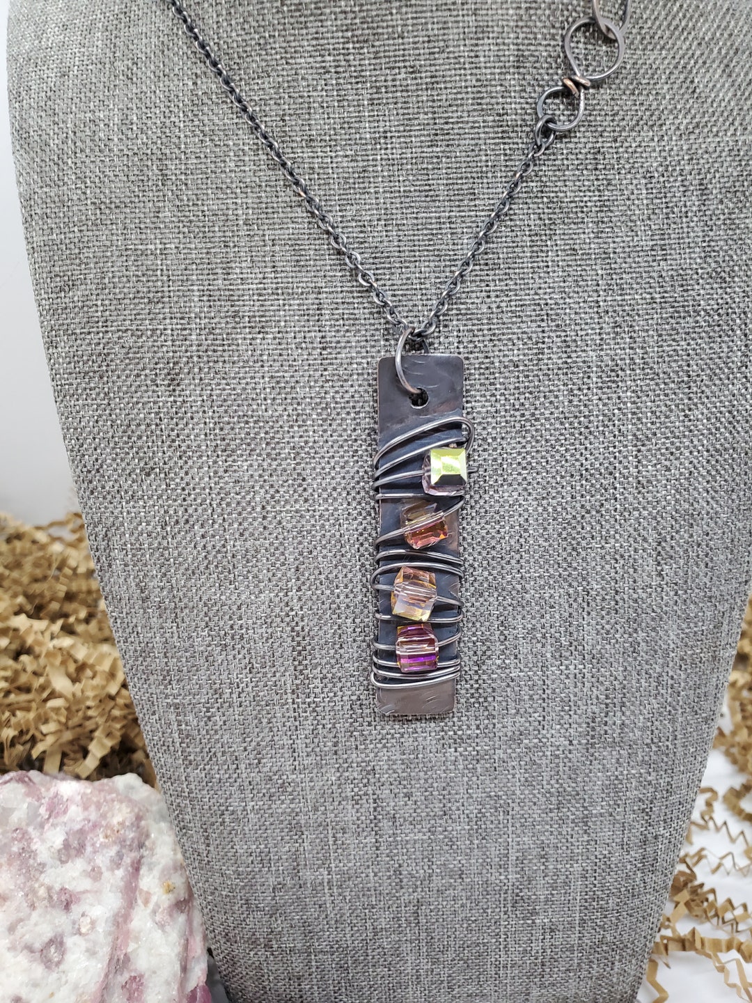 Cosmic Copper Tag Pendant: Beaded Crystal Hippie Necklace - Etsy