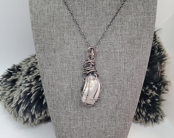Botswana Agate Rock Pendant: Raw Copper Wire Wrapped Necklace