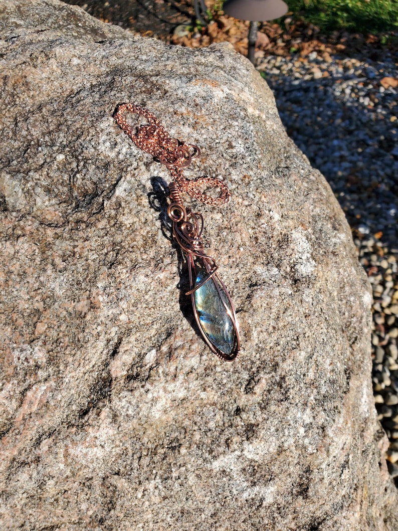 Copper Wrapped Labradorite Pendant Necklace Copper Jewelry Boho Vibes