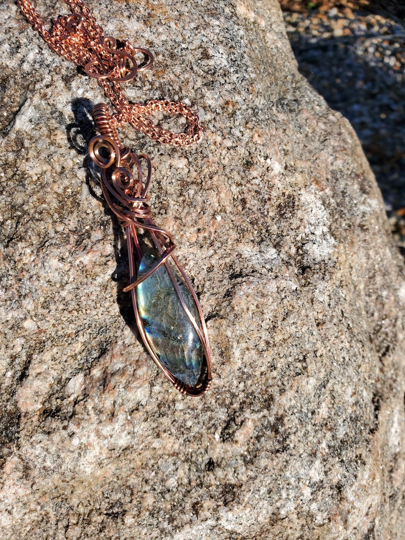 Copper Wrapped Labradorite Pendant Necklace Copper Jewelry Boho Vibes