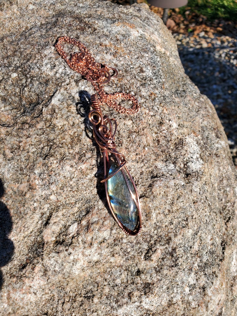 Copper Wrapped Labradorite Pendant Necklace Copper Jewelry Boho Vibes