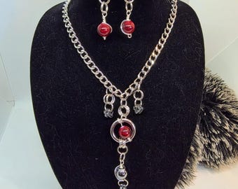 Handmade Stainless Steel Chainmaille Jewelry Set - Gothic Pendant Earrings