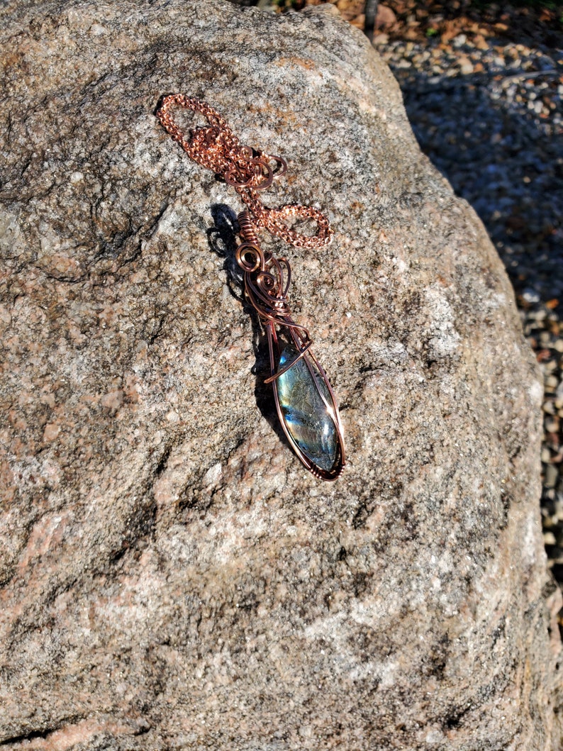 Copper Wrapped Labradorite Pendant Necklace Copper Jewelry Boho Vibes