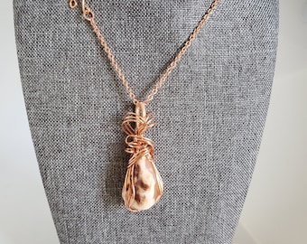 Handcrafted Carnelian Agate Pendant Necklace: Copper Wire Wrapped Jewelry