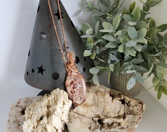 Copper Wrapped Birds Eye Jasper Pendant Necklace: Bohemian Jewelry