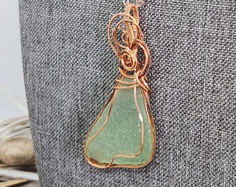 Light Green Sea Glass Pendant Necklace - Nature Inspired Beach Wear - One of a Kind
