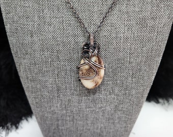 Crackle Agate Rock Pendant: Handmade Copper Wire Bohemian Necklace