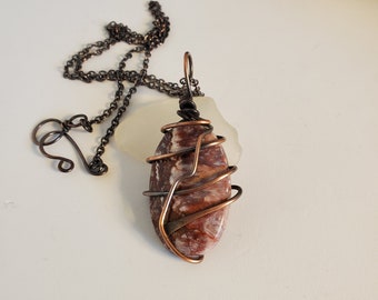 A Copper Wrapped Sagenite Agate Pendant Necklace, Heady Wrap, Hippie Life
